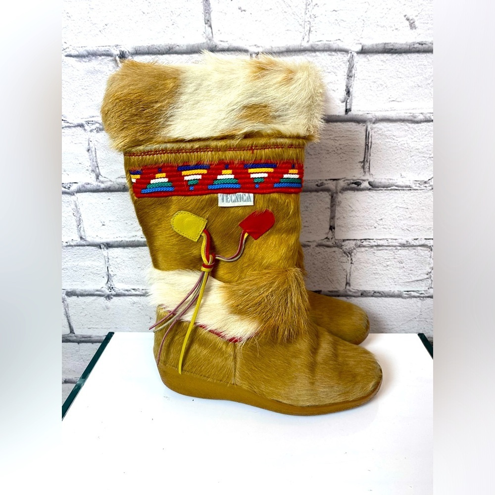 TECNICA Skandia Tan Vintage Goat Fur Ski Boots Italy Women Size EU 35/ US 5 EUC